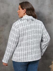 SHEIN Clasi 1 Stück Mantel mit Plaid Muster, unbearbeitetem Saum, doppelten Knopfleisten, - Weiss - Übersicht 3