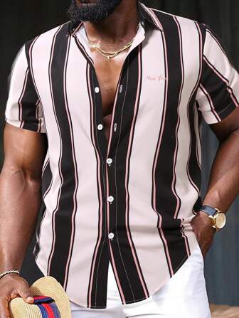 Manfinity Men Plus Striped Print Shirt