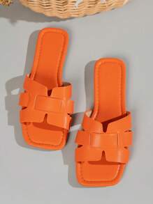 最新春夏H型拖鞋女时尚休闲拖鞋户外罗马一脚蹬拖鞋女夏季休闲黑色舒适米色棕色平底压花拖鞋女博主推荐沙漠钥匙法式优雅水晶厚底坡跟凉鞋女沙滩鞋夏季新款仙女风拖鞋女鞋爱心助推法式一脚蹬低跟圆头鞋潮流 - 橘色 - 查看 2