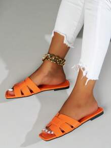 最新春夏H型拖鞋女时尚休闲拖鞋户外罗马一脚蹬拖鞋女夏季休闲黑色舒适米色棕色平底压花拖鞋女博主推荐沙漠钥匙法式优雅水晶厚底坡跟凉鞋女沙滩鞋夏季新款仙女风拖鞋女鞋爱心助推法式一脚蹬低跟圆头鞋潮流 - 橘色 - 查看 4