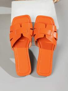 最新春夏H型拖鞋女时尚休闲拖鞋户外罗马一脚蹬拖鞋女夏季休闲黑色舒适米色棕色平底压花拖鞋女博主推荐沙漠钥匙法式优雅水晶厚底坡跟凉鞋女沙滩鞋夏季新款仙女风拖鞋女鞋爱心助推法式一脚蹬低跟圆头鞋潮流 - 橘色 - 查看 5