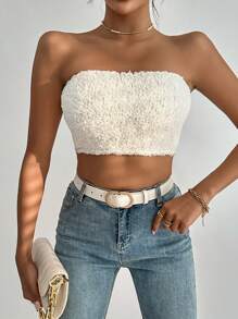 SHEIN Essnce Top tejido crop unicolor - Blanco - Ver 3