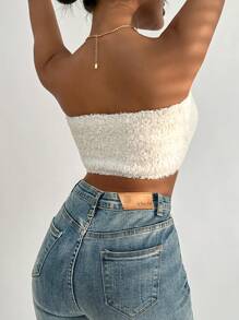 SHEIN Essnce Top tejido crop unicolor - Blanco - Ver 2