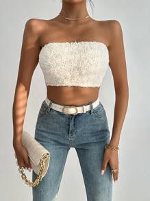 SHEIN Essnce Top tejido crop unicolor - Blanco - Ver 4