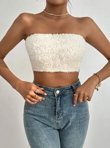 SHEIN Essnce Top tejido crop unicolor - Blanco - Ver 5