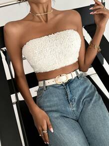 SHEIN Essnce Top tejido crop unicolor - Blanco - Ver 1