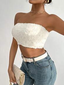 SHEIN Essnce Top tejido crop unicolor - Blanco - Ver 6