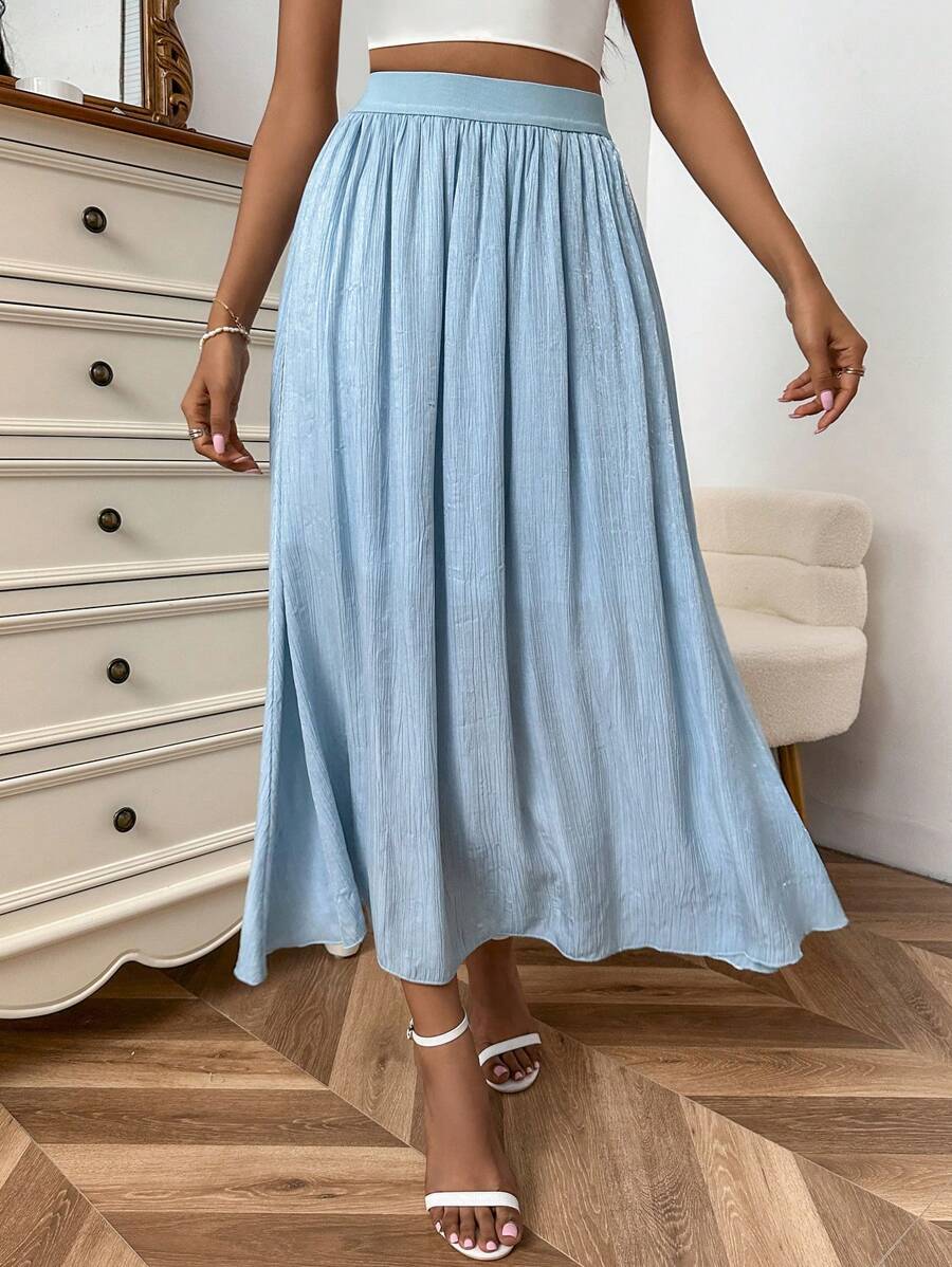 SHEIN Essnce Chất rắn Cao eo Váy chữ A - màu xanh lá - Xem 1