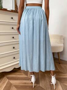 SHEIN Essnce Chất rắn Cao eo Váy chữ A - màu xanh lá - Xem 2