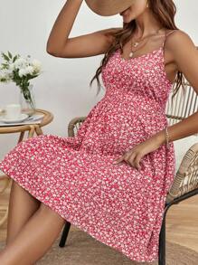 SHEIN Maternity Ditsy Floral Print Cami Dress - Red - View 2