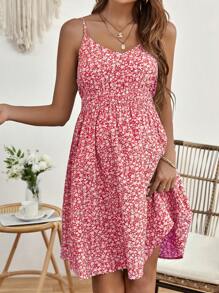 SHEIN Maternity Ditsy Floral Print Cami Dress - Red - View 4