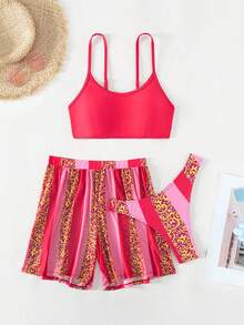 Set de bikini cu imprimeu peste tot cu pantaloni scurți de vară pentru vacanță pe plajă