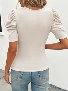 SHEIN Clasi Puff Sleeve Ribbed Knit Tee