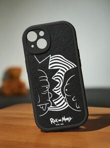 Rick and Morty | ROMWE 1 funda de teléfono de TPU gráfica de figura de dibujos animados de letras compatible con iPhone - Negro - Ver 5