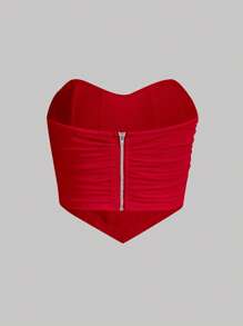 SHEIN MOD 褶邊頭巾下擺短款抹胸上衣 - 紅色 - 查看 2