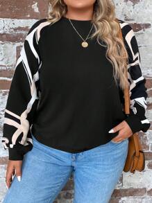 SHEIN LUNE Plus Graphic Print Raglan Sleeve Sweatshirt - Black - View 3