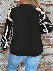 SHEIN LUNE Plus Graphic Print Raglan Sleeve Sweatshirt - Black - View 2