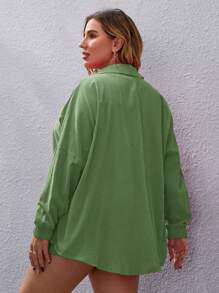 Calvaya Talla grande Camisa unicolor de hombros caídos & Shorts - Verde - Ver 2