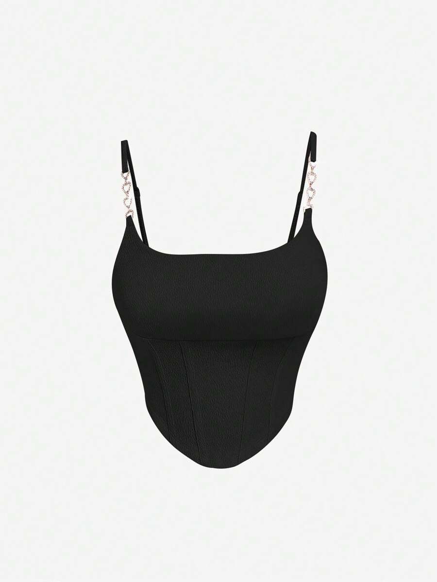 SHEIN MOD 素色鏈條細節吊帶上衣 - 黑色 - 查看 1