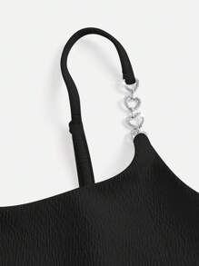 SHEIN MOD 素色鏈條細節吊帶上衣 - 黑色 - 查看 3