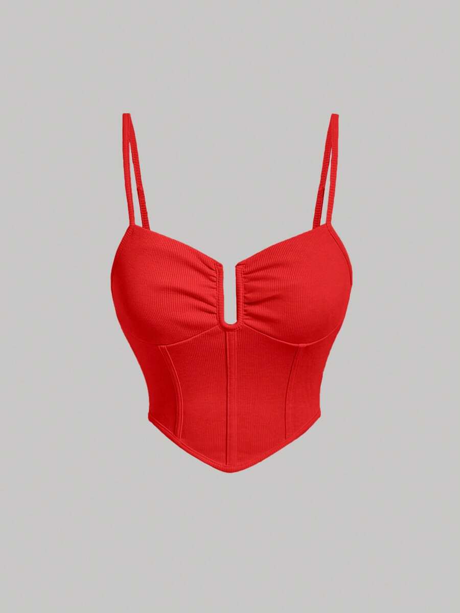SHEIN MOD Top de tirantes bustier unicolor fruncido - Rojo - Ver 1