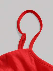 SHEIN MOD Top de tirantes bustier unicolor fruncido - Rojo - Ver 3