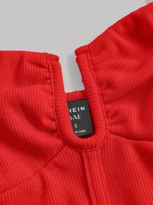 SHEIN MOD Top de tirantes bustier unicolor fruncido - Rojo - Ver 4