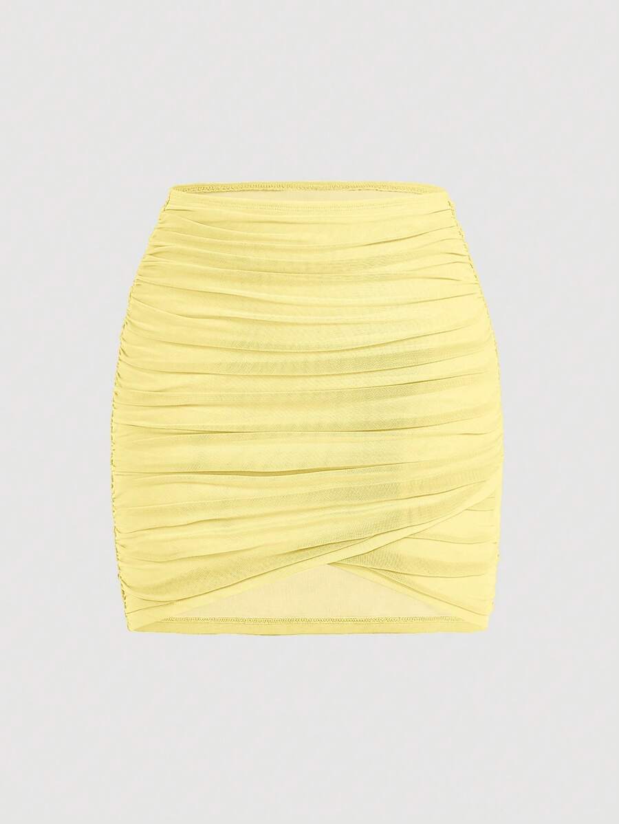 SHEIN MOD Solid Ruched Wrap Skirt