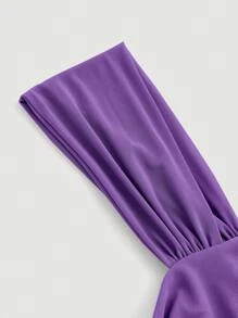 SHEIN MOD Asymmetrical Neck Ruched Top - Violet Purple - View 4