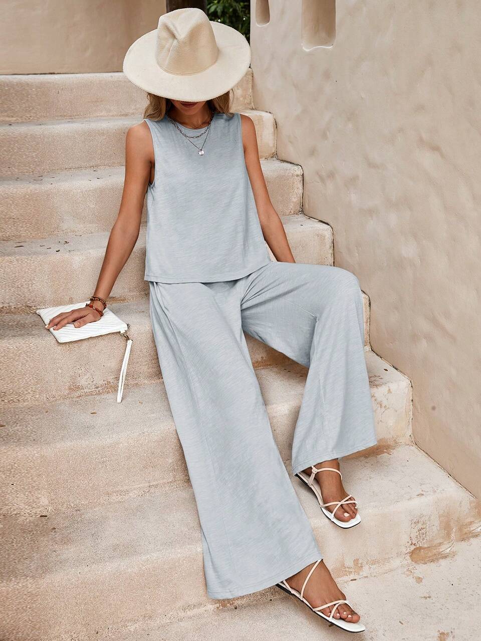 Solid Tank Top & Wide Leg Pants
