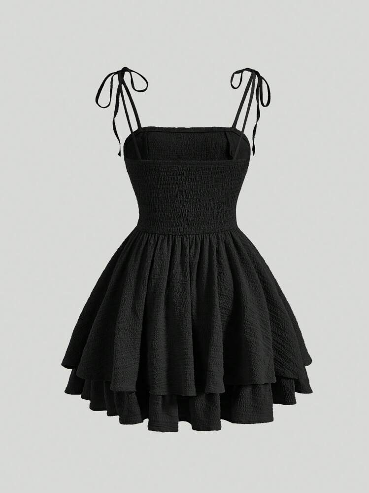 shein tie neck ruched bust tiered dress SHEIN Tween Girl Vacation Metal Flower Decor Solid White Textured Knit  Fabric Mini Dress With Elastic Ruched Bust, Tie Neck, Bowknot, And Tiered  Ruched, Can Wear Inner Or Outer, Summer Dresses ,Solid