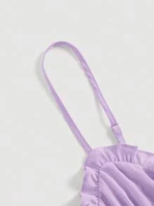 SHEIN MOD Solid Frill Trim Tie Front Ruffle Hem Cami Dress - Lilac Purple - View 3