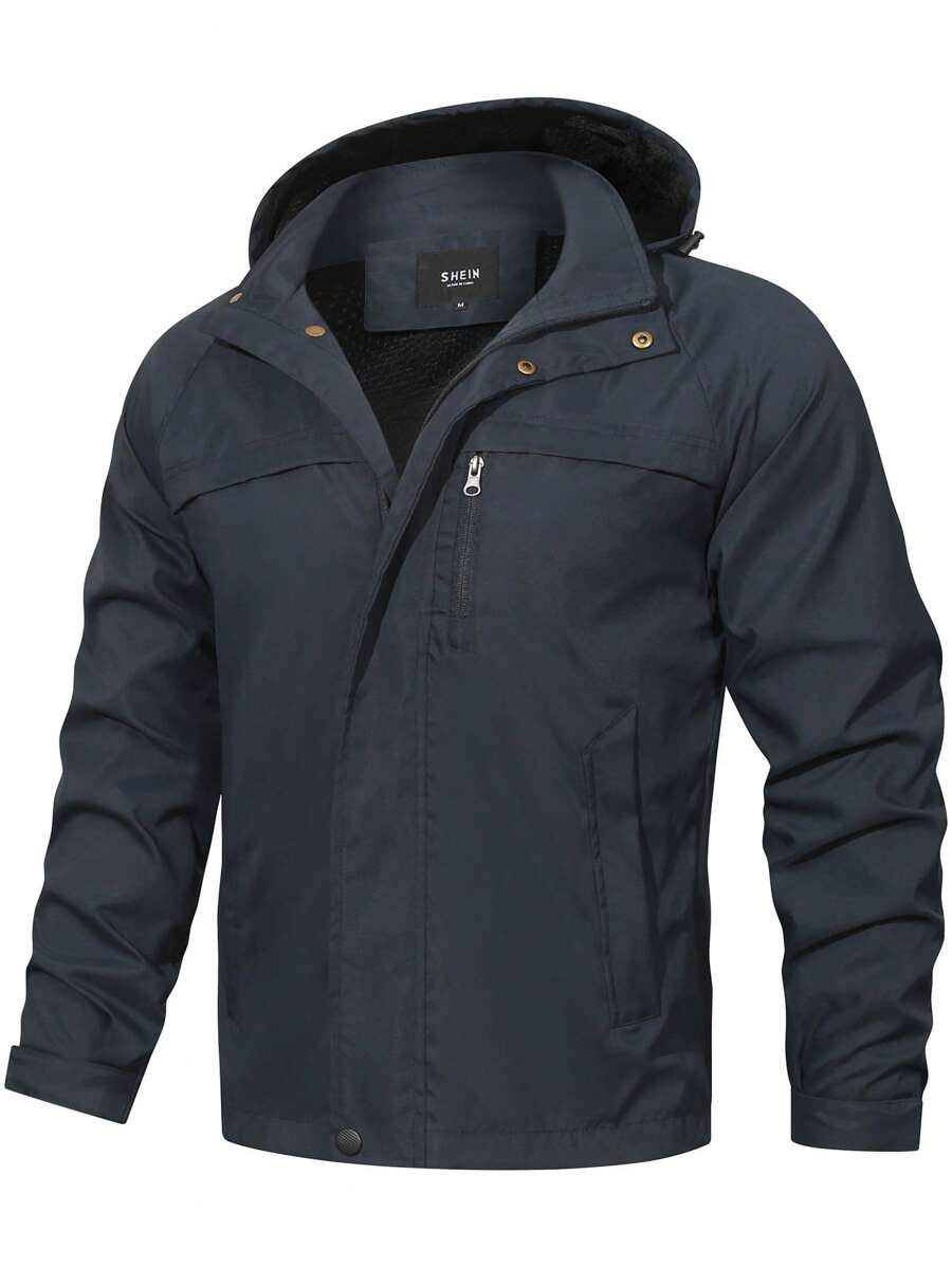 Manfinity Homme Nam Dây kéo áo có mũ Áo khoác - Màu xanh hải quân - Xem 1