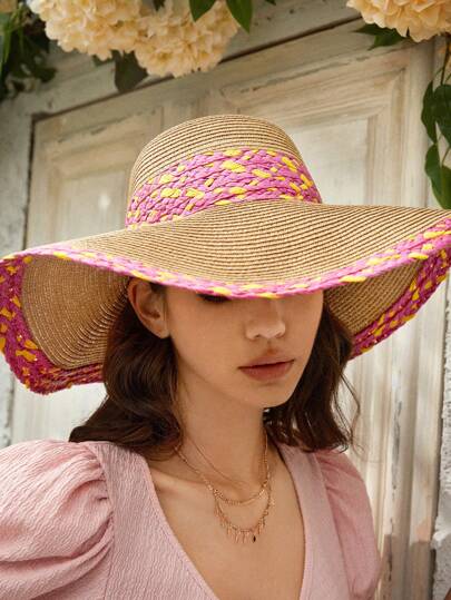 SHEIN VCAY قبعة نسائية بطباعة لوني قطعة واحدة، الطراز البوهيمي، المدرسة