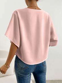 SHEIN Privé Solid Draped Collar louse - Pink - View 2