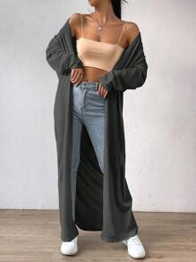 SHEIN EZwear Drop Shoulder Open Front Longline Coat In Fall/Winter - Dark Grey - View 5