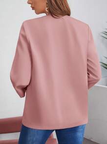 SHEIN LUNE Tay áo cuộn Mở Mặt trước Áo vest - Bụi hồng - Xem 2