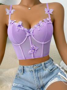蝴蝶貼花鋼圈文胸 - 紫丁香色 - 查看 1
