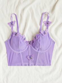 蝴蝶貼花鋼圈文胸 - 紫丁香色 - 查看 4