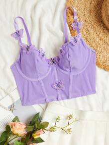 蝴蝶貼花鋼圈文胸 - 紫丁香色 - 查看 6
