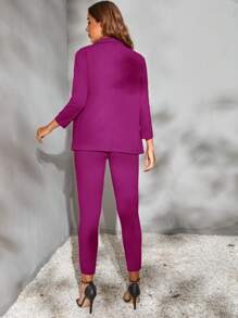 BizChic Solid Open Front Blazer & Trousers Without Cami Top - Red Violet - View 2