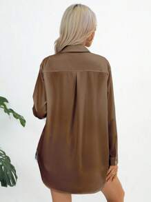 SHEIN Essnce Solid Button Front Shirt - Brown - View 2