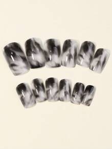 Mejora tu apariencia con 24 uñas postizas en blanco y negro, 1 hoja de cinta y 1 lima de uñas - Negro - Ver 2