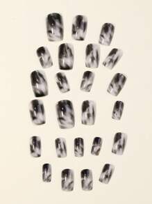 Mejora tu apariencia con 24 uñas postizas en blanco y negro, 1 hoja de cinta y 1 lima de uñas - Negro - Ver 6