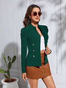 SHEIN Clasi Cazadoras para Mujer Doble botonadura Liso Elegante - Verde Oscuro - Ver 3