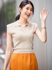 Dazy-Less 纯色盖袖针织上衣 Old Money 商务休闲女式工作服