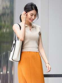 Dazy-Less 纯色盖袖针织上衣 Old Money 商务休闲女式工作服