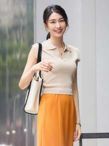 Dazy-Less 纯色盖袖针织上衣 Old Money 商务休闲女式工作服