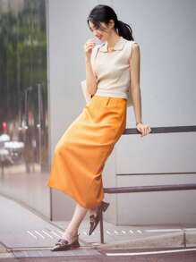 Dazy-Less 纯色盖袖针织上衣 Old Money 商务休闲女式工作服