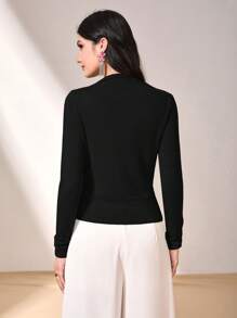 Modelyn Solid Surplice Neck Tee Fall Cloth For Women - Black - View 2